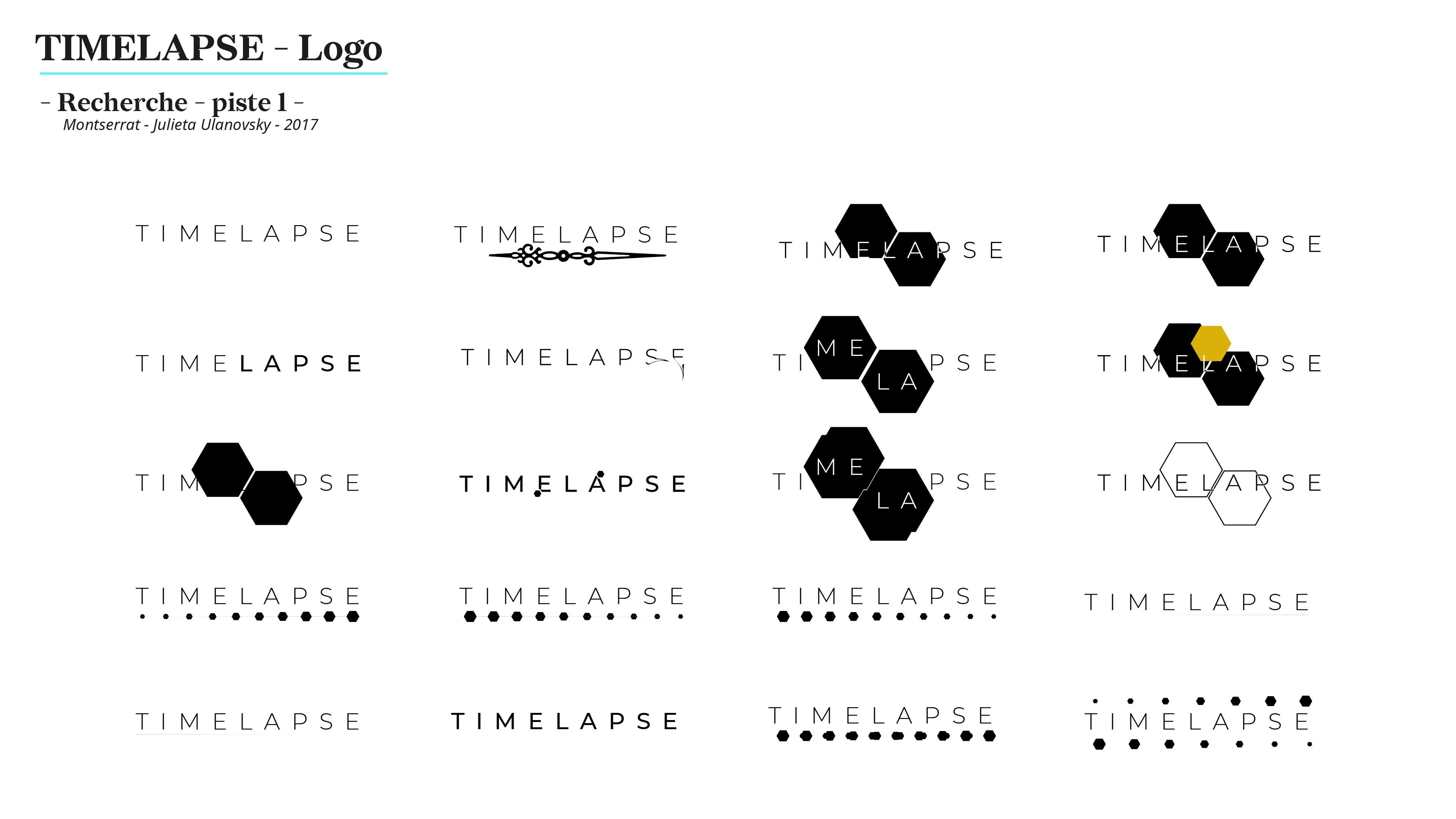 Plusieurs tentatives de logo avec le mot Timelapse